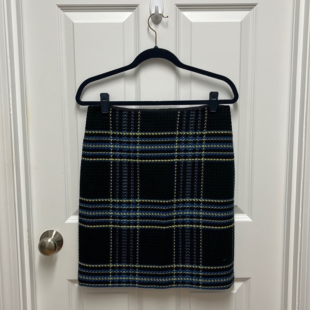 J McLaughlin Women's 6 Skirt Zip Up Back Cotton Blend Stretch Plaid Blue AK19